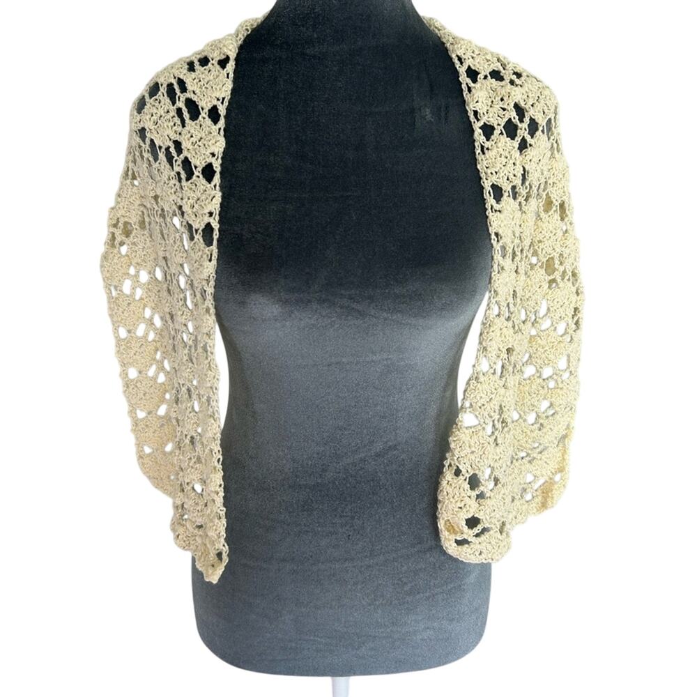 Small handmade- knit cream neck scarf- in tractor design boho western - OS